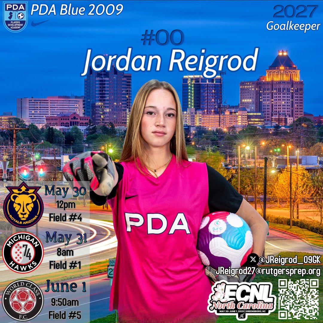 Jordan Reigrod | ECNL GK 2027 (@jreigrod_09gk) on Twitter photo Iām looking forward to the last <a href="/ECNLgirls/">ECNL Girls</a> showcase of the season with my team <a href="/pdalegacyblue09/">PDALEGACYBLUE09</a> this weekend in North Carolina! Hoping to see some of you on the sidelines! Our schedule is below and Iāll be sure to update you which games/halves Iāll be playing!
<a href="/CoachWinkworth/">Graham_Winkworth</a> Iām looking forward to the last <a href="/ECNLgirls/">ECNL Girls</a> showcase of the season with my team <a href="/pdalegacyblue09/">PDALEGACYBLUE09</a> this weekend in North Carolina! Hoping to see some of you on the sidelines! Our schedule is below and Iāll be sure to update you which games/halves Iāll be playing!
<a href="/CoachWinkworth/">Graham_Winkworth</a>