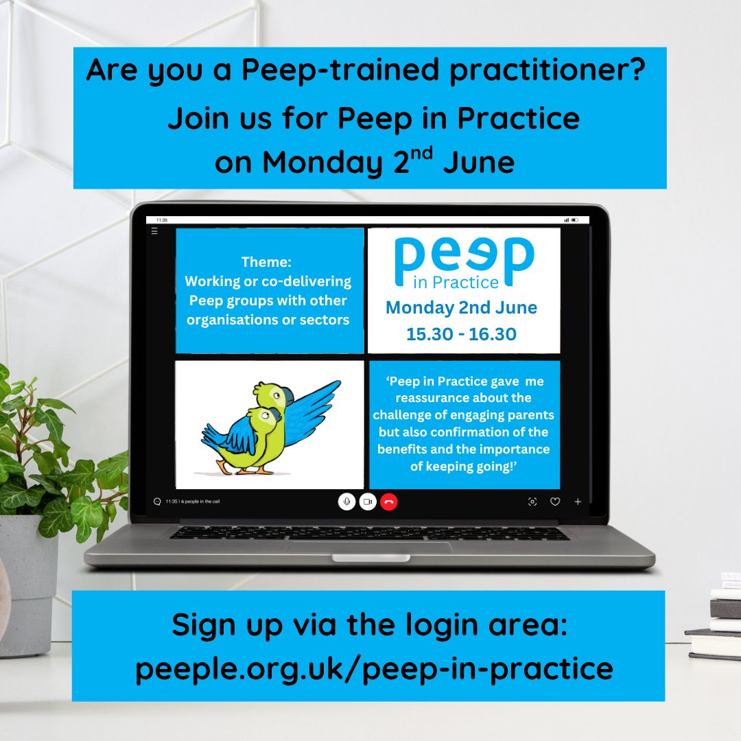 ⭐Peep practitioners: Join us for your FREE Peep in Practice session ⭐

The session is about collaborating or co-delivering Peep groups with other organisations or sectors. 

📅Monday 2nd June
⏰15.30 - 16.30
💻Sign up via the Peep in Practice page in the login area

#CPD #PIP