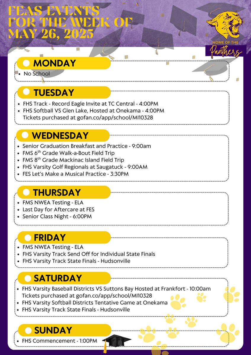 With the Holiday Weekend the weekly agenda got overlooked!  

This Week at FEAS: