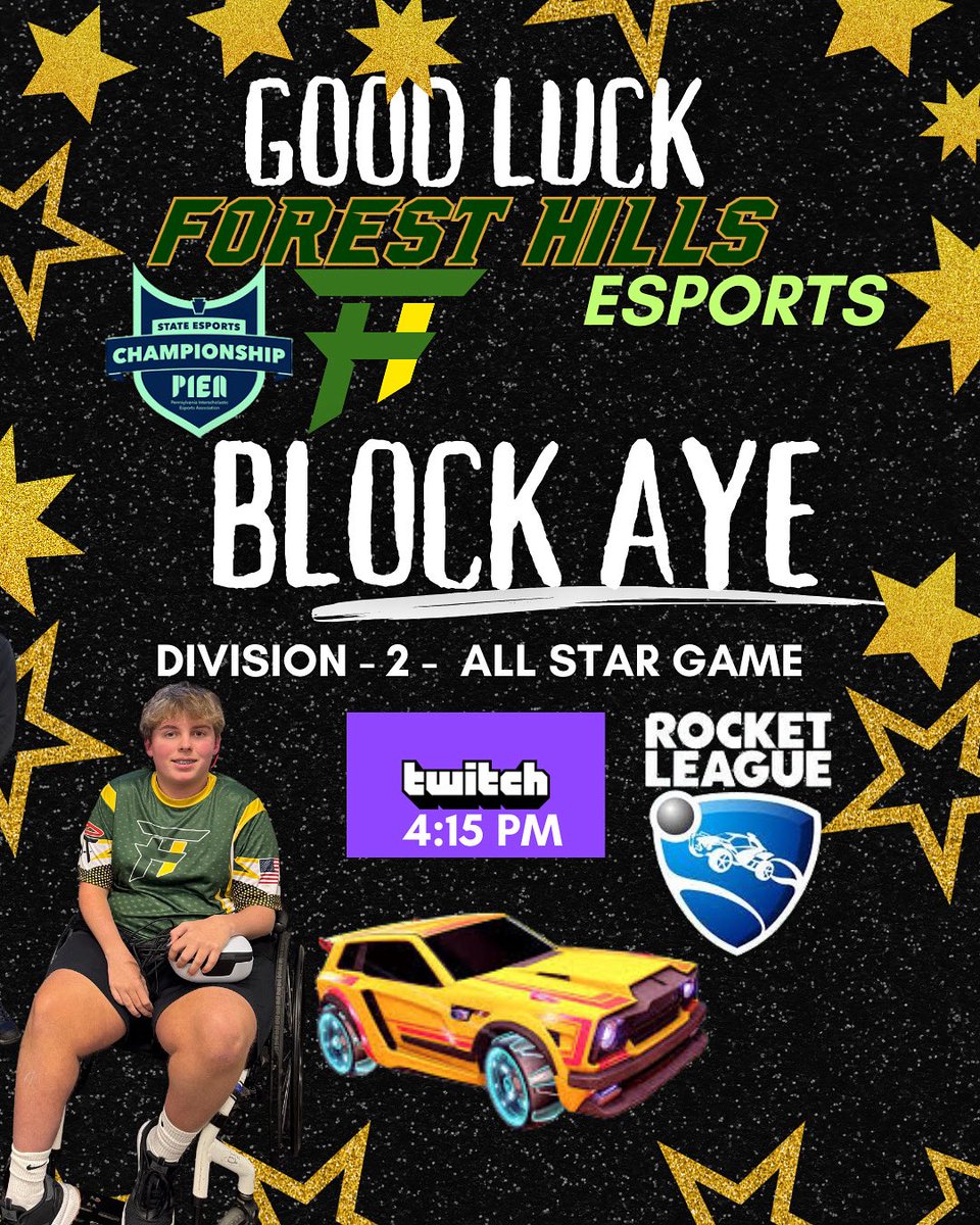 ForestHills ESports (@fhrangeresports) on Twitter photo Good luck to Block Aye today as he represents Forest Hills in the <a href="/pieaesports/">PIEA | Interscholastic Esports</a> D2 All Star Game at 4:15pm today ! Good luck to Block Aye today as he represents Forest Hills in the <a href="/pieaesports/">PIEA | Interscholastic Esports</a> D2 All Star Game at 4:15pm today !