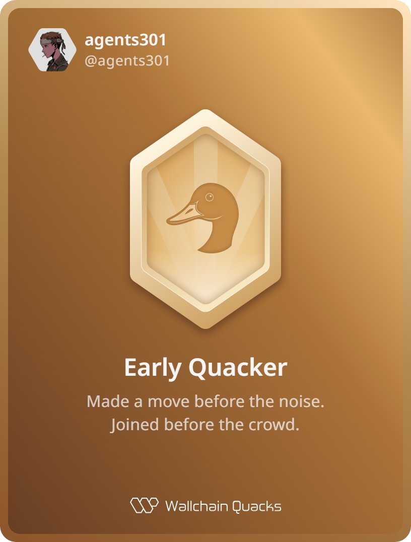 agents301 (@agents301) on Twitter photo Just unlocked the Early Quacker on <a href="/wallchain_xyz/">Wallchain Quacks</a> 🏆
one thing I've learned about this space, is that it pays to be early & you have to be willing to experiment with new things (that's why we're all here, isn't it?)
I've got some invites, if you're keen on getting onboard drop Just unlocked the Early Quacker on <a href="/wallchain_xyz/">Wallchain Quacks</a> 🏆
one thing I've learned about this space, is that it pays to be early & you have to be willing to experiment with new things (that's why we're all here, isn't it?)
I've got some invites, if you're keen on getting onboard drop