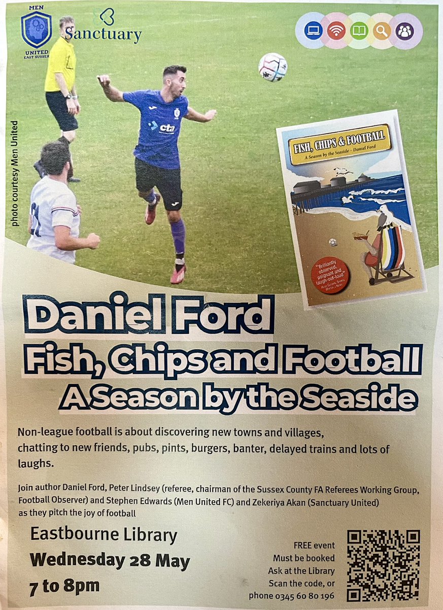 Fish, Chips and Football (@fishchipsfooty) on Twitter photo It’s FREE to join us at tomorrow’s football event at Eastbourne Library tomorrow night. Just sign up and pop along for a discussion on Sussex football and more…
<a href="/VisitEastbourne/">Visit Eastbourne</a> <a href="/SportSussex/">Sport Sussex</a> <a href="/TheSCFL/">Premier Sports The SCFL</a> <a href="/eastbourneuafc/">Eastbourne United AFC</a> <a href="/ebfc_official/">Eastbourne Borough FC</a> <a href="/eastbournetfc/">Eastbourne Town FC</a> <a href="/JestersTownFC/">Jesters FC</a> <a href="/EBRangers/">Eastbourne Rangers</a> It’s FREE to join us at tomorrow’s football event at Eastbourne Library tomorrow night. Just sign up and pop along for a discussion on Sussex football and more…
<a href="/VisitEastbourne/">Visit Eastbourne</a> <a href="/SportSussex/">Sport Sussex</a> <a href="/TheSCFL/">Premier Sports The SCFL</a> <a href="/eastbourneuafc/">Eastbourne United AFC</a> <a href="/ebfc_official/">Eastbourne Borough FC</a> <a href="/eastbournetfc/">Eastbourne Town FC</a> <a href="/JestersTownFC/">Jesters FC</a> <a href="/EBRangers/">Eastbourne Rangers</a>