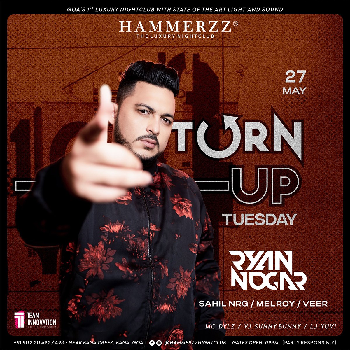 When the lights dim and the bass kicks in, Tuesday stops feeling like a weekday.
Turn-Up Tuesday at Hammerzz is back—with DJ Saunyk, DJ Sahil NRG, DJ Melroy, and Veer spinning energy into every beat.

Reservations: 9112211491/92/93/94