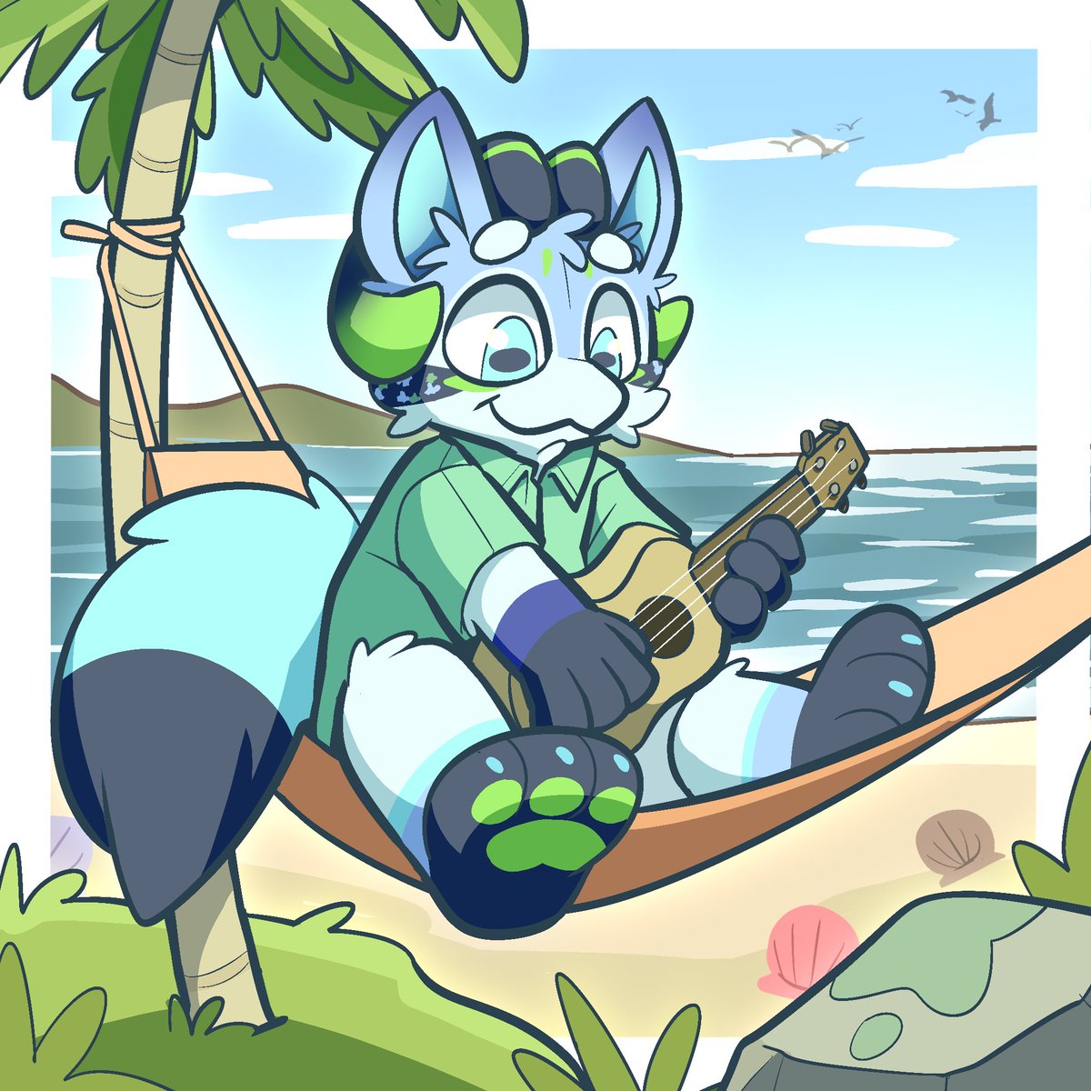 Beach, hammock and ukulele 🏝️🎶 
Commissioned by <a href="/hydroVR/">Hydro19</a>