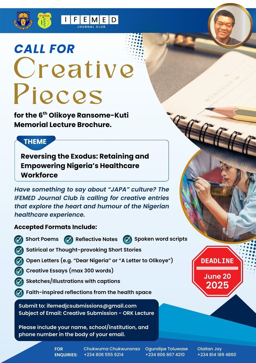 Call for Creative Pieces!✨

Do you have something to say about the exodus of healthcare workers? Here’s your chance to say it in a creative way.