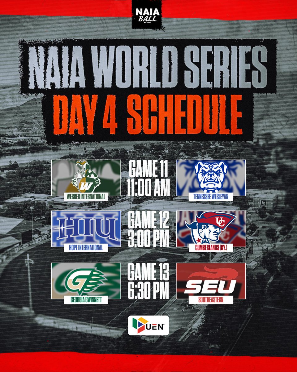 NAIA Ball (@naiaball) on Twitter photo 🚨 2025 NAIA World Series Day 4 sponsored by
<a href="/UrbanEdge_Net/">Urban Edge Network</a>
#5 <a href="/webber_bsb/">Webber Baseball</a> vs #3 <a href="/TWU_Baseball/">Tennessee Wesleyan Baseball</a>
#4 <a href="/HIURoyals/">HIU Athletics</a> vs #7 <a href="/PatsBaseballUC/">UC Baseball</a>
#2 <a href="/GGC_Baseball/">GGC Baseball</a> vs #6 <a href="/SEUFireBaseball/">Southeastern Baseball</a>
Catch all the action today on urbanedgenetwork.net for FREE!
#NAIABall 🚨 2025 NAIA World Series Day 4 sponsored by
<a href="/UrbanEdge_Net/">Urban Edge Network</a>
#5 <a href="/webber_bsb/">Webber Baseball</a> vs #3 <a href="/TWU_Baseball/">Tennessee Wesleyan Baseball</a>
#4 <a href="/HIURoyals/">HIU Athletics</a> vs #7 <a href="/PatsBaseballUC/">UC Baseball</a>
#2 <a href="/GGC_Baseball/">GGC Baseball</a> vs #6 <a href="/SEUFireBaseball/">Southeastern Baseball</a>
Catch all the action today on urbanedgenetwork.net for FREE!
#NAIABall