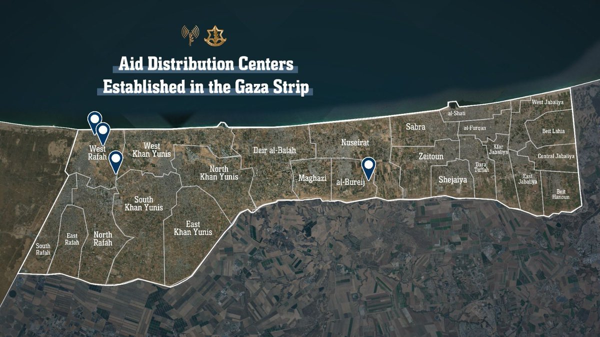 StandWithUs's tweet photo. 🚨BREAKING: New U.S.- and Israeli-supported Gaza Humanitarian Foundation has begun overseeing the distribution of aid to civilians in Gaza. Over the past few weeks, four aid distribution centers have been established across Gaza. As of today, two of these centers are operational, with thousands of families expected to receive  food packages through this new distribution method.

Photos: IDF