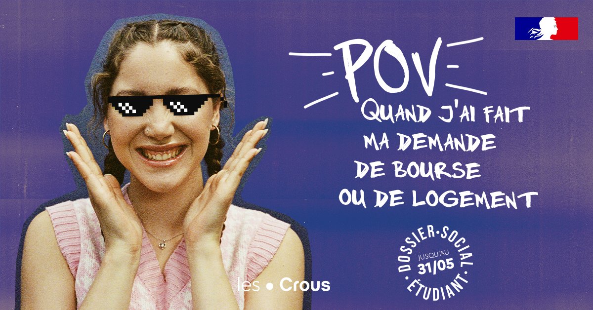 ⌛️ Encore quelques jours pour faire votre demande de bourse et/ou de logement pour la rentrée !

👉 Vous avez jusqu'au 31 mai pour remplir votre dossier social étudiant (DSE).

Toutes les infos ici : lescrous.fr/dse/