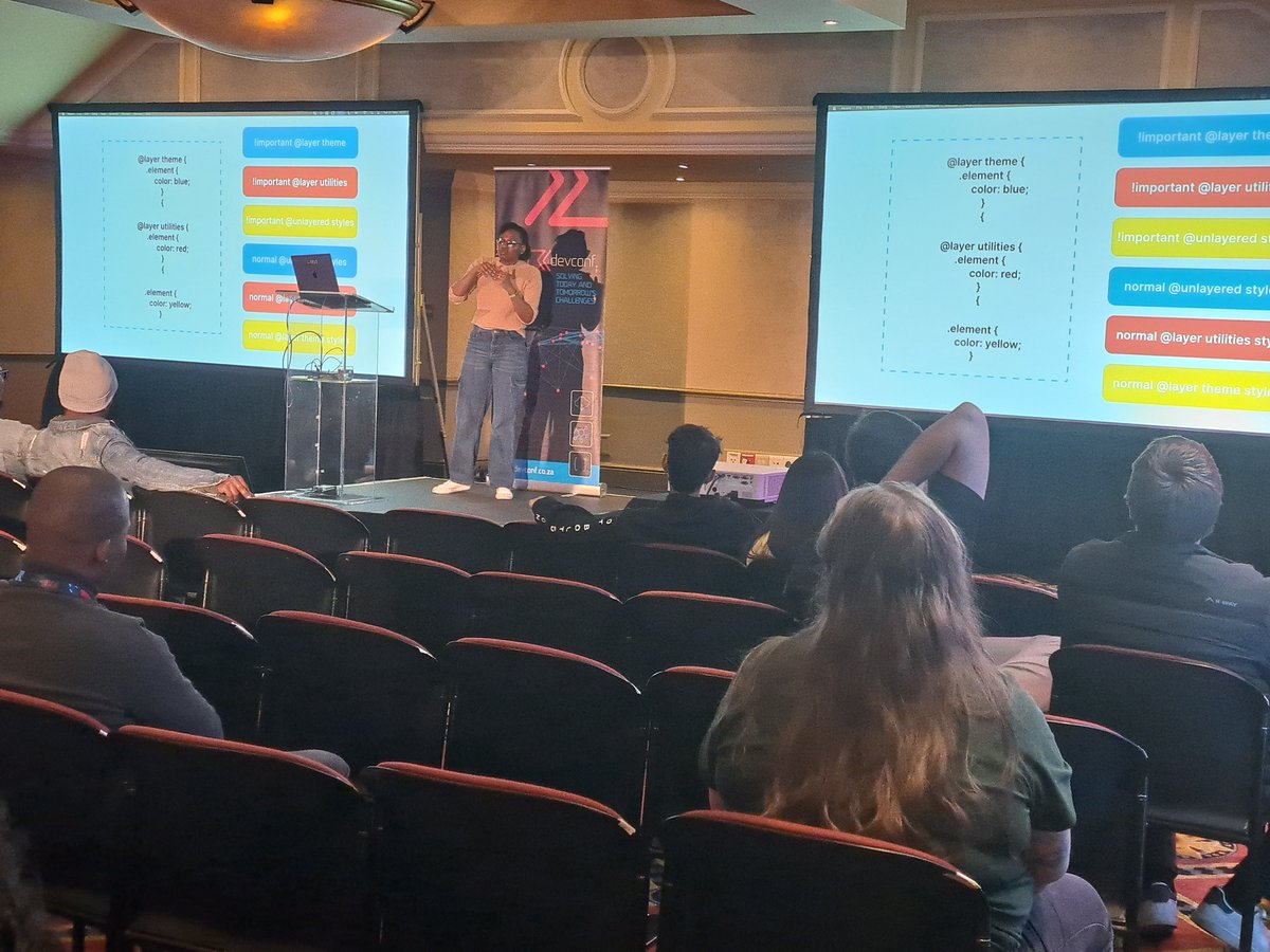 Phindile Sidumo is talking layers in "It's not CSS its YOU! #DevConf2025