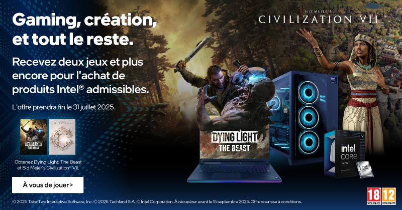 FuuRy (@fuury_off) on Twitter photo Mes zèbres,
en ce moment il y a des offres promotionnelles de fou grâce à <a href="/IntelFrance/">Intel France</a> avec l'achat de produits Intel admissibles :
Dying Light the Beast & Civilization VII et des contenus en jeu pour Marvel Rivals, Fragpunk...
Profitez en c’est ici : link.thenode.gg/springbundlefu… Mes zèbres,
en ce moment il y a des offres promotionnelles de fou grâce à <a href="/IntelFrance/">Intel France</a> avec l'achat de produits Intel admissibles :
Dying Light the Beast & Civilization VII et des contenus en jeu pour Marvel Rivals, Fragpunk...
Profitez en c’est ici : link.thenode.gg/springbundlefu…