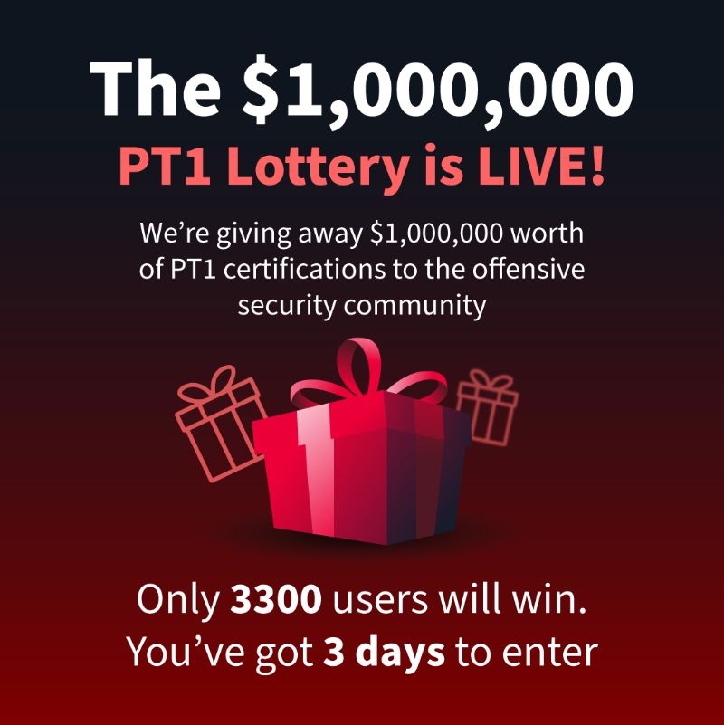 tryhackme's tweet photo. 🚨 We’re giving away $1 MILLION in PT1 certs! 🚨

If you hold an eJPT, PJPT, or OSCP, apply now to be 1 of 3300 people to access TryHackMe’s PT1 certification! 

📅 May 27–30 2025 only
🎯 Limited to 3,300 winners

👉Apply today! https://t.co/zjimgxGjgV
