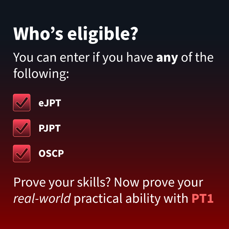 tryhackme's tweet photo. 🚨 We’re giving away $1 MILLION in PT1 certs! 🚨

If you hold an eJPT, PJPT, or OSCP, apply now to be 1 of 3300 people to access TryHackMe’s PT1 certification! 

📅 May 27–30 2025 only
🎯 Limited to 3,300 winners

👉Apply today! https://t.co/zjimgxGjgV