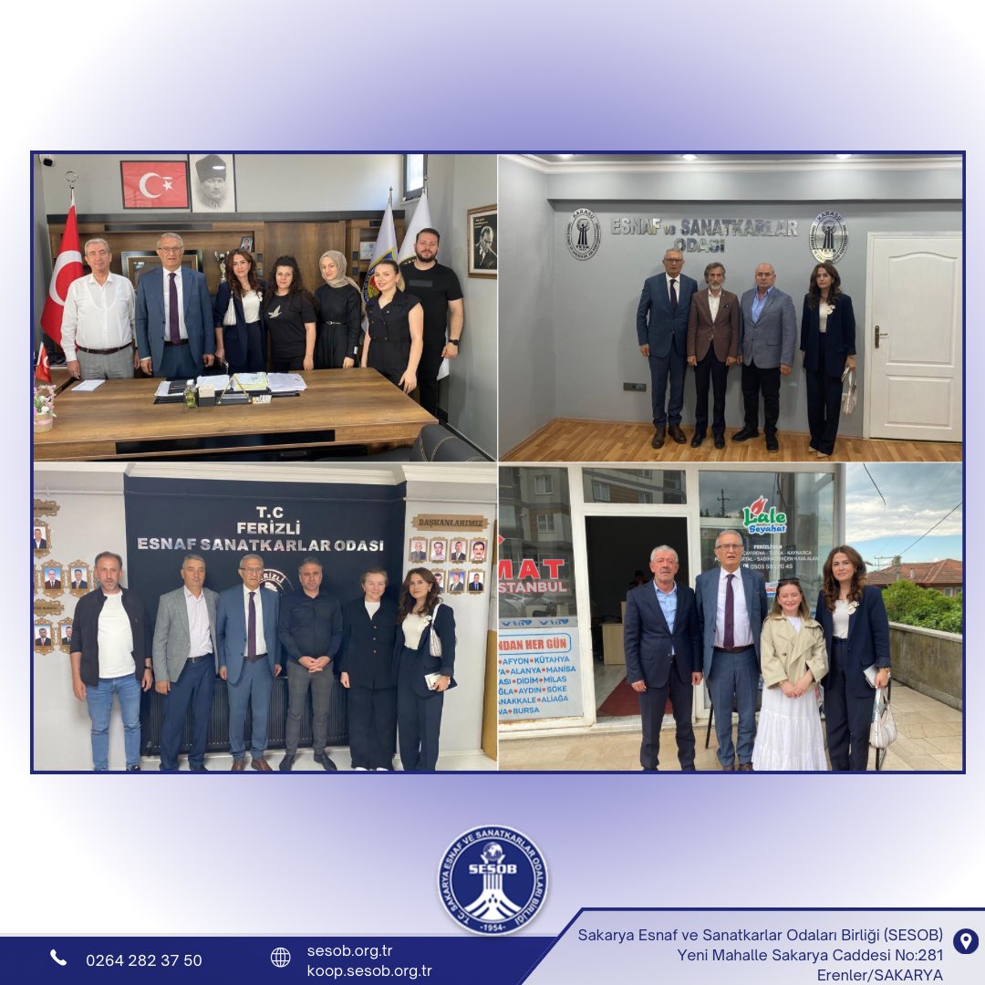 Birliğimize bağlı, Söğütlü, Ferizli, Karasu, Kocaali ve Kaynarca bölgelerinde bulunan Meslek odalarımıza ziyarette bulunduk. 
Kendilerine misafirperverliklerinden dolayı teşekkür ediyoruz.