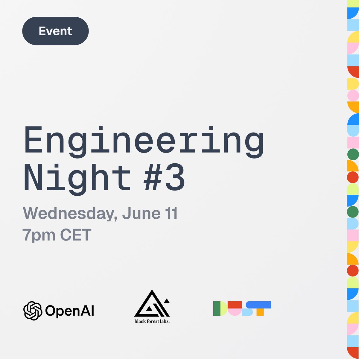 aaand we are back! join us for our third Eng. Night and a deep-tech evening focused on AI foundational models. w/ not 1, not 2 but 3 awesome speakers: <a href="/kagigz/">Katia Gil Guzman</a> from <a href="/OpenAI/">OpenAI</a> + Stephen Batifol from <a href="/bfl_ml/">Black Forest Labs</a> + our very own <a href="/spolu/">Stanislas Polu</a> 😎
you know the drill: technical deep dives and more..