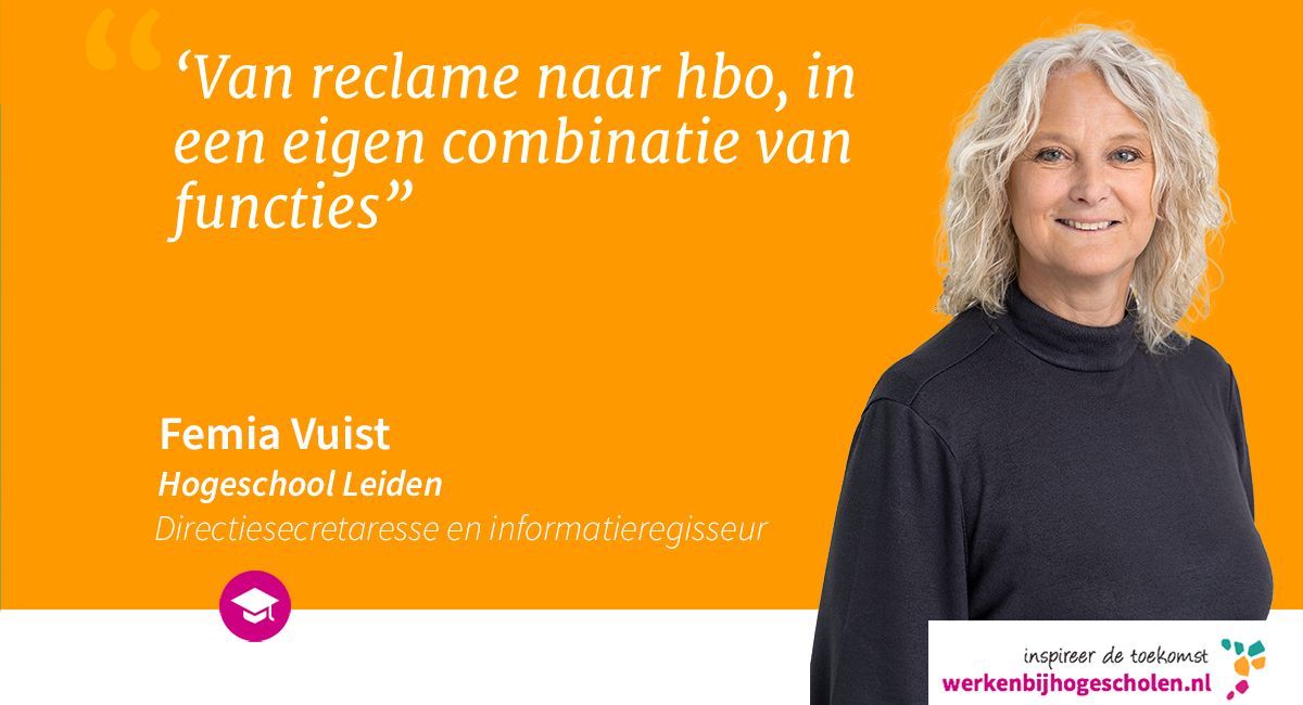 Werkenbijhogescholen (@hbobanen) on Twitter photo Verhaal uit de hbo-praktijk; ‘Van reclame naar hbo, in een eigen combinatie van functies’
Femia Vuist verruilde de snelle reclamewereld voor de dynamiek van het hbo. <a href="/HSLeidenNL/">Hogeschool Leiden</a> bevalt zo goed, dat ze alweer veertien jaar op de hogeschool werkt. buff.ly/sN11dWm Verhaal uit de hbo-praktijk; ‘Van reclame naar hbo, in een eigen combinatie van functies’
Femia Vuist verruilde de snelle reclamewereld voor de dynamiek van het hbo. <a href="/HSLeidenNL/">Hogeschool Leiden</a> bevalt zo goed, dat ze alweer veertien jaar op de hogeschool werkt. buff.ly/sN11dWm