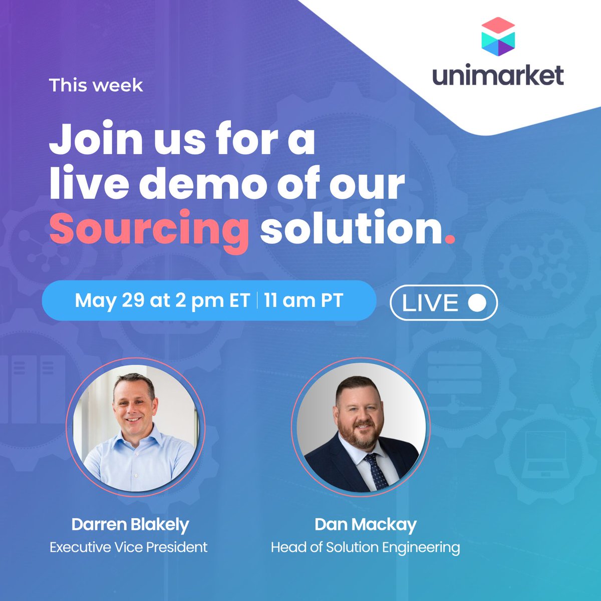 Unimarket's tweet image. 🎥 Live demo happening this week! Join us on May 29 at 2 PM ET for a 30-minute walkthrough of Unimarket’s #Sourcing solution. See how to simplify #RFPs, #RFIs, and #RFQs while gaining the clarity, control, and impact your sourcing strategy needs.
hubs.li/Q03pdp_n0