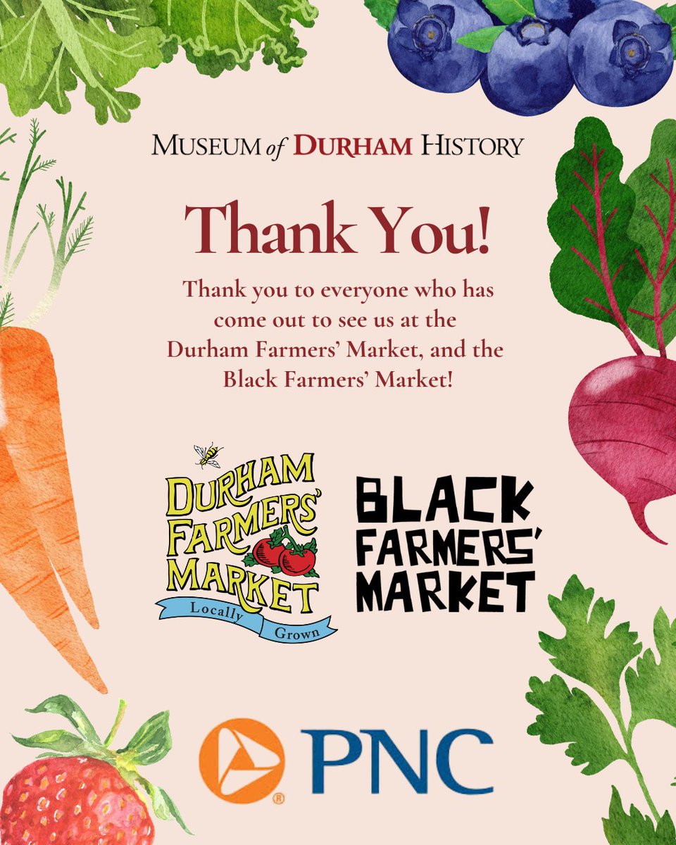 Museum of Durham History (@durhamhistory) on Twitter photo ๐ Thank you SO MUCH to all of you who have come out to see us at the Durham Farmers' Market and the Black Farmers' Market over the past few weeks! ๐ฅ๐ Made possible by PNC.
See you next weekend, June 1st, at the Black Farmers' Market! ๐๐ฅฌ
#durhamnc #local #fyp #farmersmarket ๐ Thank you SO MUCH to all of you who have come out to see us at the Durham Farmers' Market and the Black Farmers' Market over the past few weeks! ๐ฅ๐ Made possible by PNC.
See you next weekend, June 1st, at the Black Farmers' Market! ๐๐ฅฌ
#durhamnc #local #fyp #farmersmarket