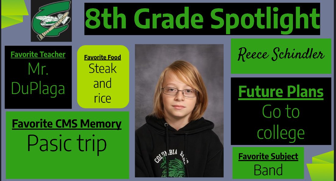 8th Grade Spotlight
#gr8raiders #OnceARaider
<a href="/raidermiddle/">Columbia MS</a> <a href="/cms_mrgordon/">Mr. Gordon</a> <a href="/mrduplaga_cms/">Mr. DuPlaga</a> <a href="/lcasecms/">Mrs. Case</a> <a href="/msmillercms/">Ms. Miller</a>