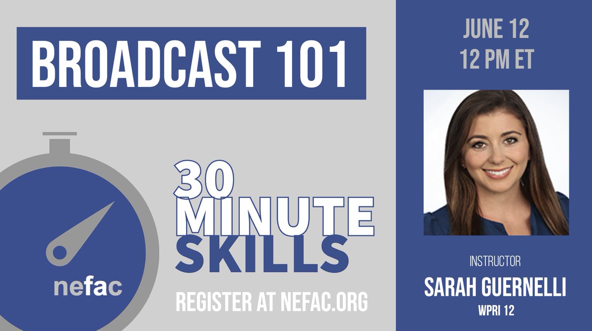 JOIN US! Register now for Broadcast 101 with reporter <a href="/SarahGuernelli/">Sarah Guernelli</a> at <a href="/wpri12/">WPRI 12</a> in Providence: us02web.zoom.us/webinar/regist… #journalism