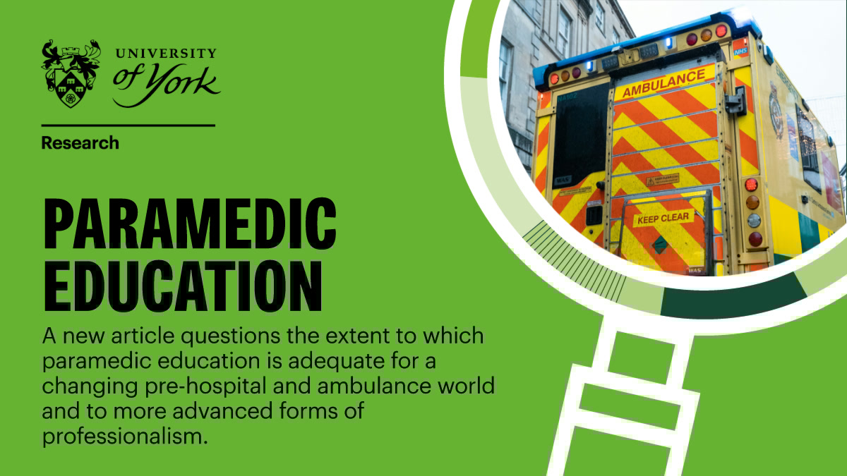 School for Business and Society 🏫 (@uoy_sbs) on Twitter photo 🚑 New research by <a href="/LeoMc76/">Leo McCann</a> and co-authors, argues that, as the education of paramedics has moved out of ambulance employers and into universities, this has served to enhance the professionalisation project and scope of practice of paramedics. Read more:⬇️
journals.sagepub.com/doi/10.1177/27… 🚑 New research by <a href="/LeoMc76/">Leo McCann</a> and co-authors, argues that, as the education of paramedics has moved out of ambulance employers and into universities, this has served to enhance the professionalisation project and scope of practice of paramedics. Read more:⬇️
journals.sagepub.com/doi/10.1177/27…
