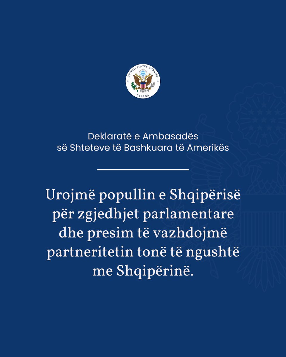 We congratulate the people of Albania on their parliamentary elections and look forward to continuing our ongoing close partnership with Albania.