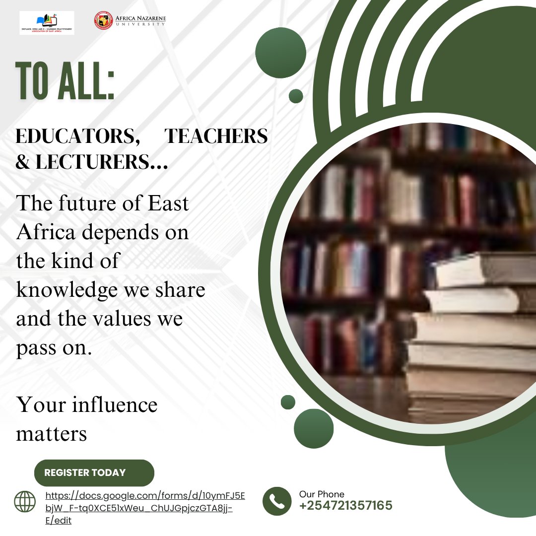 DolpaEast's tweet image. Educators shape the future with every lesson shared. At #DOLPAEA2025, join changemakers reimagining education for a resilient, inclusive East Africa.
📅Aug 26–28 |📍Africa Nazarene University
🔗Register:conference.dolpaea.org

#EducatorsForChange #InclusiveEducation #BeInTheRoom