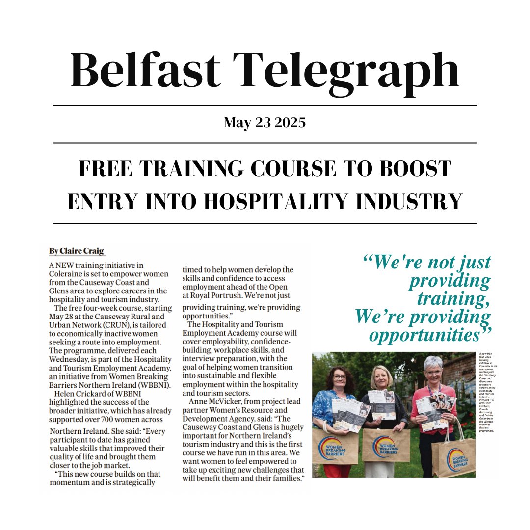 WomenBreakingBarriersNI (@barriersni) on Twitter photo Delighted that the North Coast Training Programme was featured in the <a href="/BelTel/">Belfast Telegraph</a>! We have lots of upcoming courses across NI to help women in a supportive environment.
Not in paid work & currently not looking for work? We’re here to support you!
Register your interest — & someone Delighted that the North Coast Training Programme was featured in the <a href="/BelTel/">Belfast Telegraph</a>! We have lots of upcoming courses across NI to help women in a supportive environment.
Not in paid work & currently not looking for work? We’re here to support you!
Register your interest — & someone