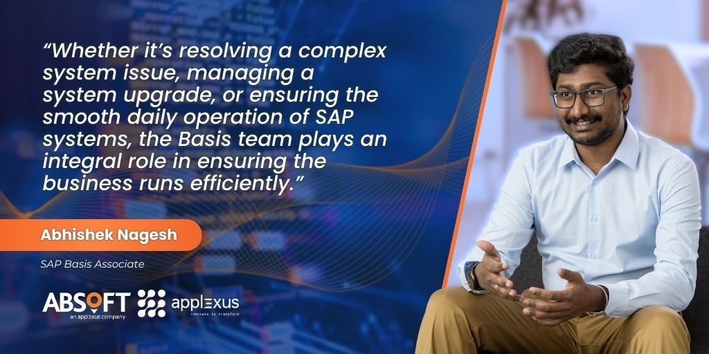 💻 Ever wondered what an #SAP Basis Consultant does?
Read the post: hubs.ly/Q03p5_rB0

Abhishek shares a day in the life at Absoft, from critical system support to 24/7 coverage.

Find out why Basis is critical for SAP success!

#SAPJobs #DigitalTransformation #TechJobs