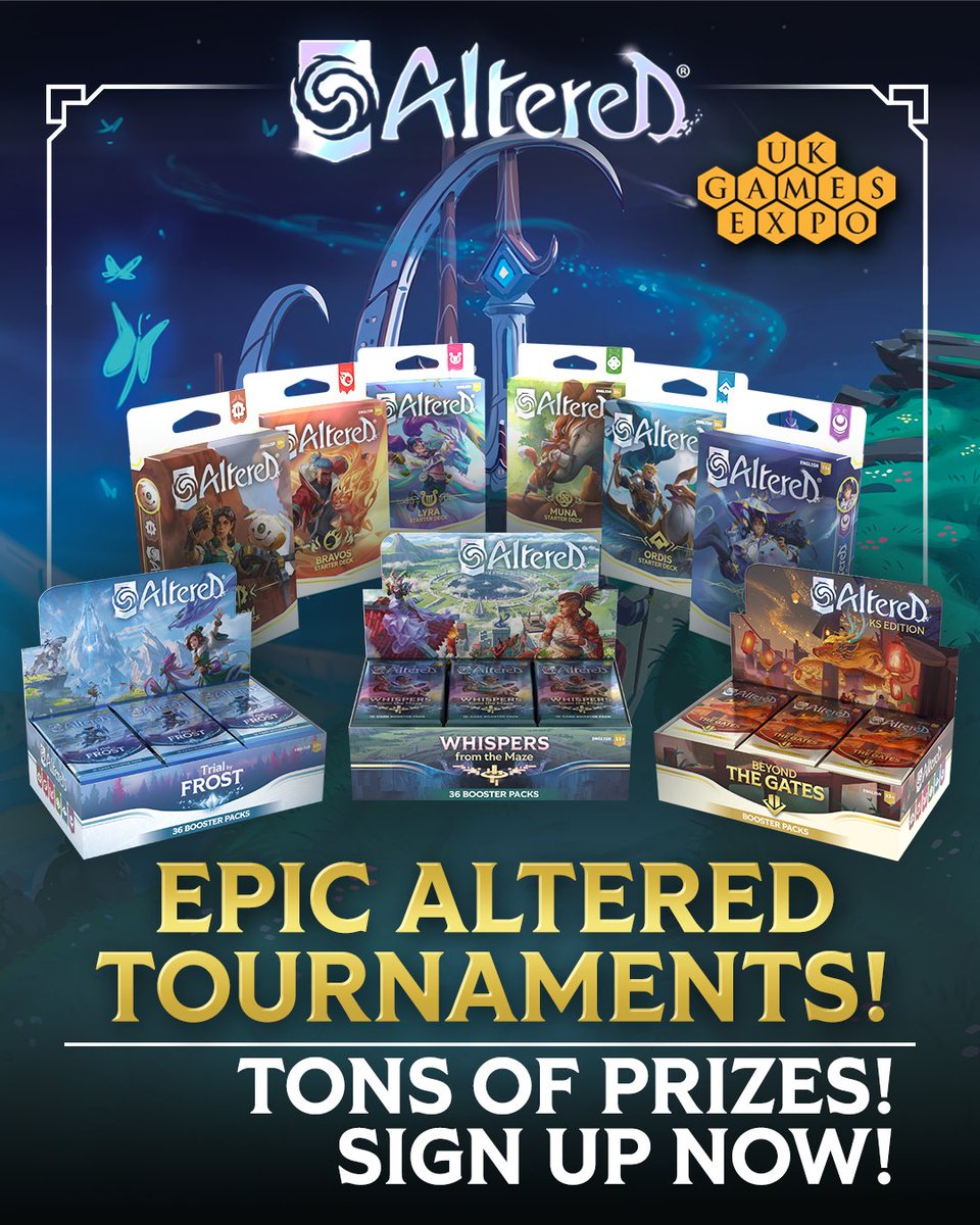 It's almost time for UK GAMES EXPO! 🤩 

Get ready for epic Altered TCG tournaments all weekend long, with MASSIVE prizes up for grabs! 🏆

Don't miss your chance to compete and win big! Find all the details and sign up here: 👇
🔗 organizedplay.events/altered-tcg-uk…

#AlteredTCG