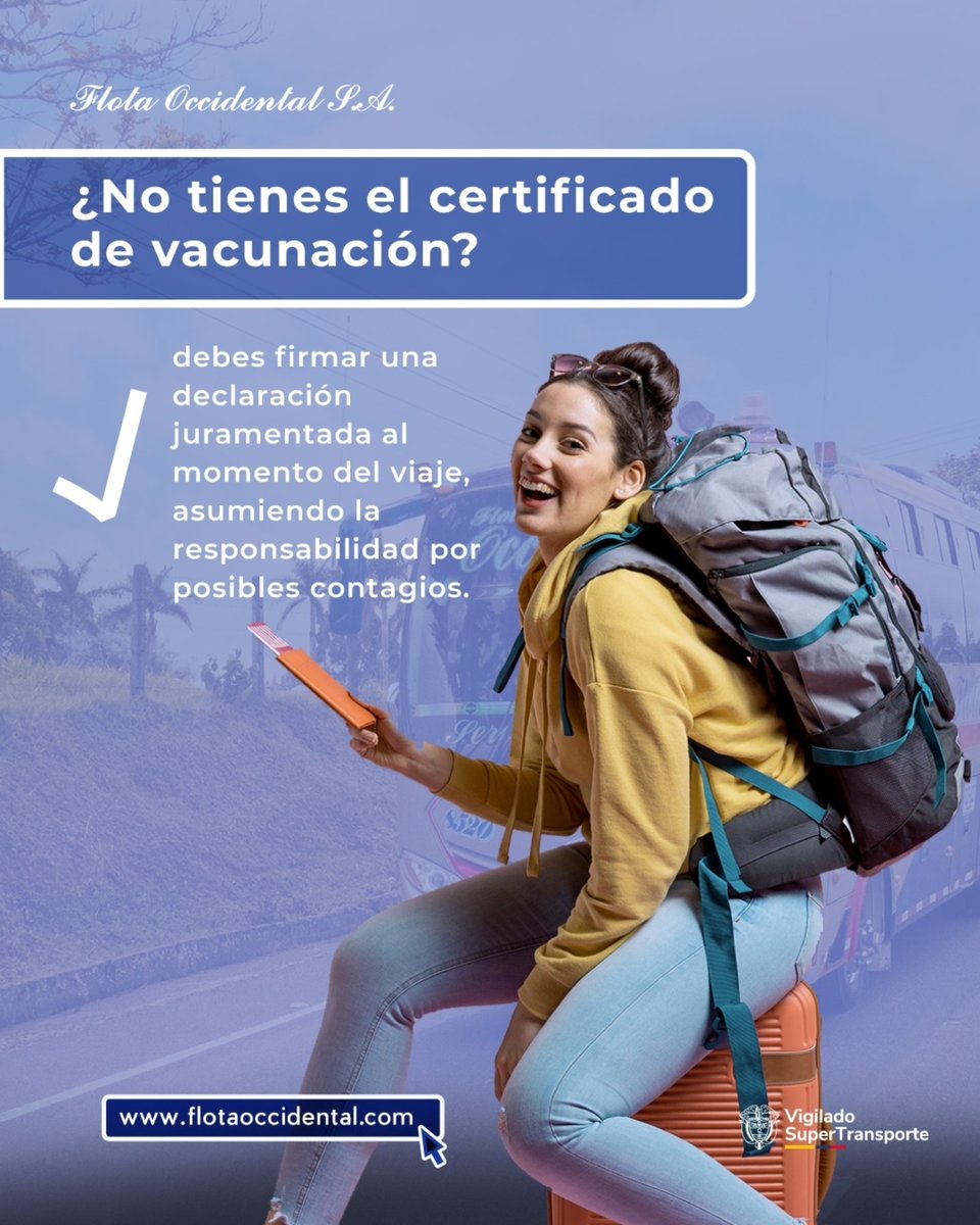 Porque nos cuidamos y te cuidamos, lee con atención este aviso importante de #FlotaOccidental 
Estas medidas han sido implementadas por el Ministerio de Salud y el Ministerio de Transporte para prevenir la propagación del virus de la fiebre amarilla. 
#fiebreamarilla #vacunación