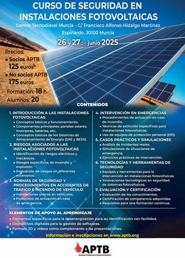 Primera edición abierta del nuevo curso de Seguridad en Instalaciones Fotovoltaicas, los días 26 y 27 de junio en Murcia tinyurl.com/24rjtren