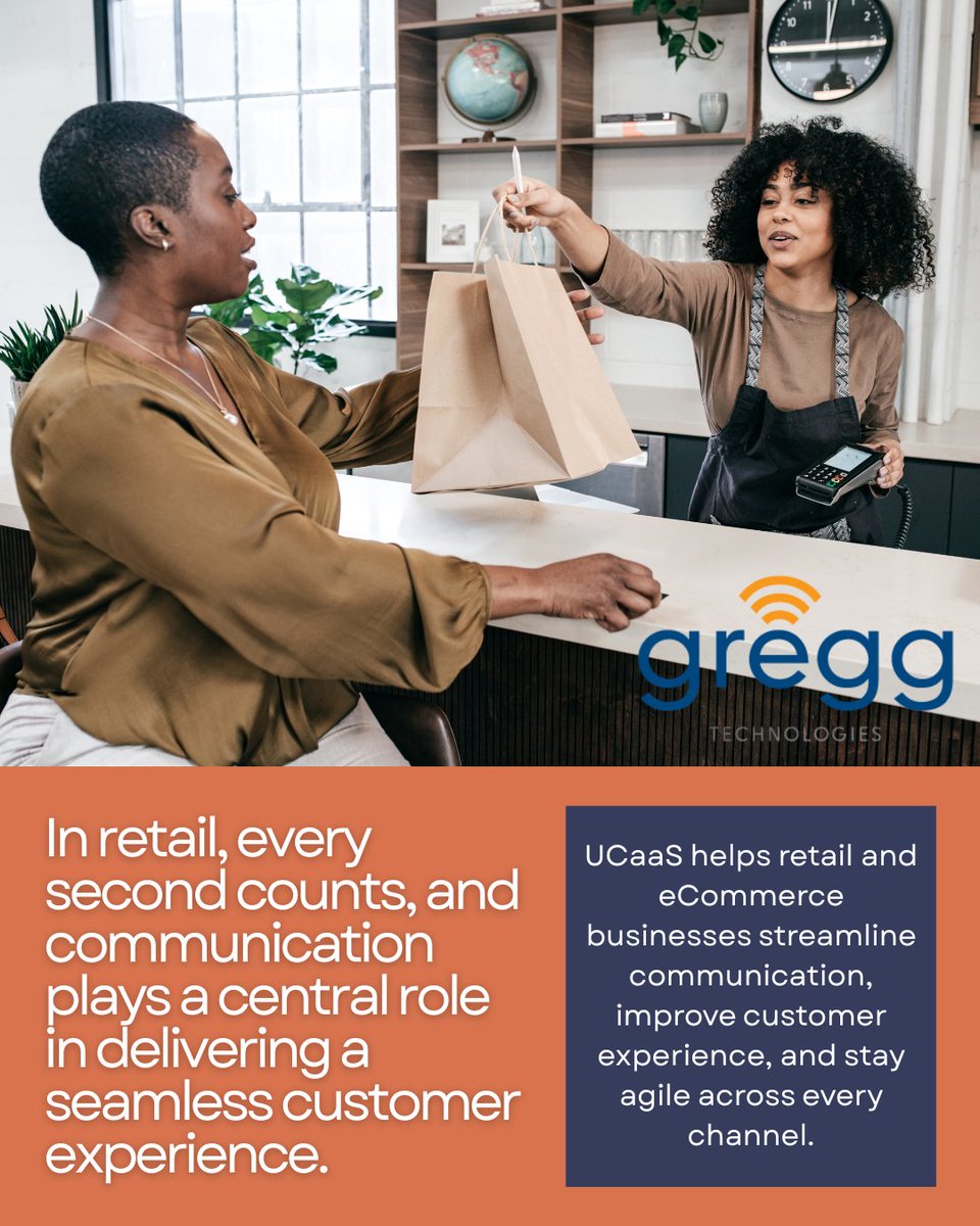GreggTech's tweet image. From store floors to call centers, retail teams need consistent, real-time communication to keep operations moving, support seasonal surges, and deliver on ever-growing customer expectations.

That’s where UCaaS comes in.

#unifiedcommunications #ecommerce #retail #retailtech