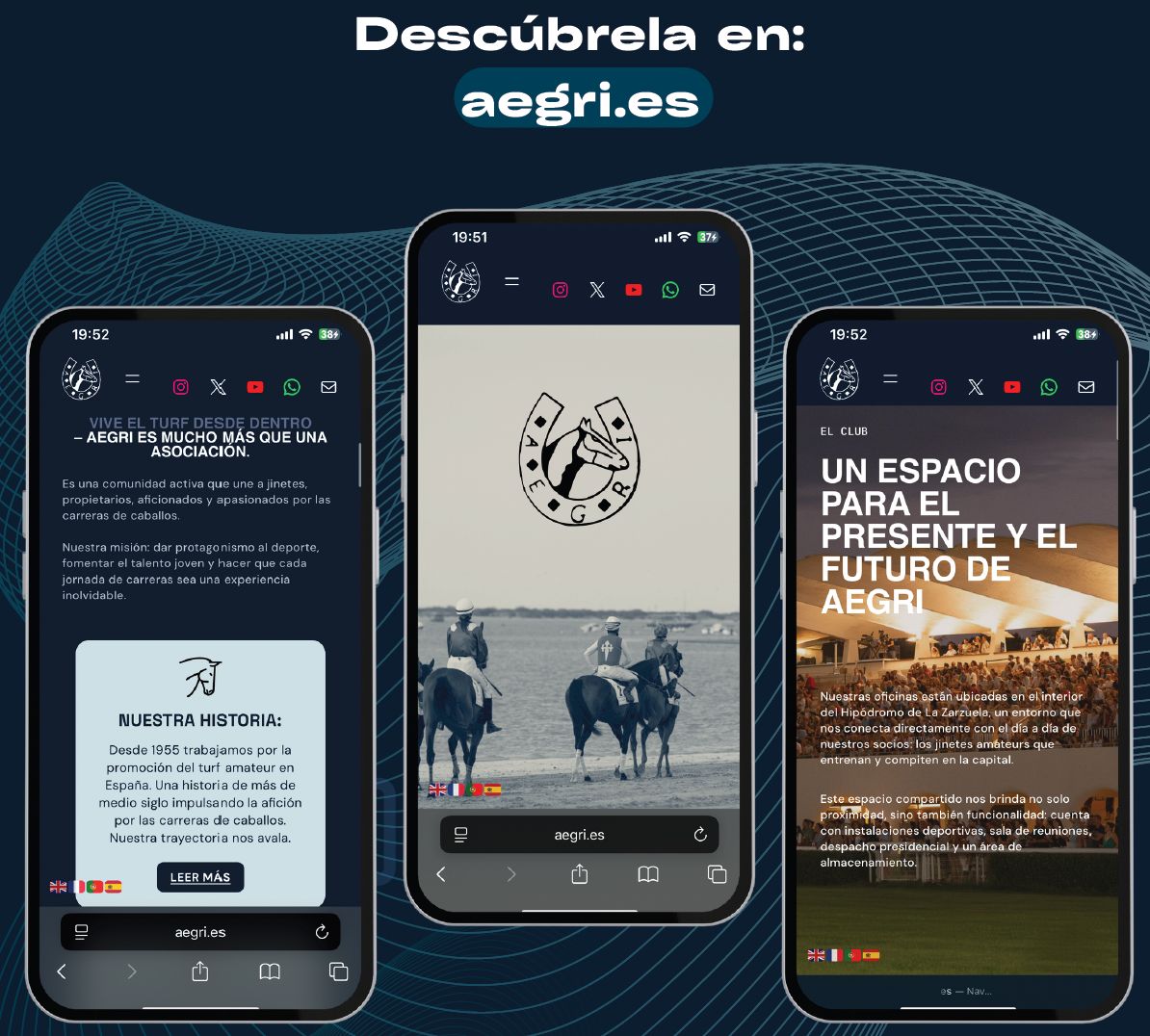 🆕Tras 3 meses de trabajo, ya está publicada la nueva web de AEGRI 🐎
Una web a la altura de lo que somos: una asociación que quiere acercarse al turf, a sus socios y a los aficionados, darse a conocer y estar más cerca de todos los que lo hacen posible.

📲