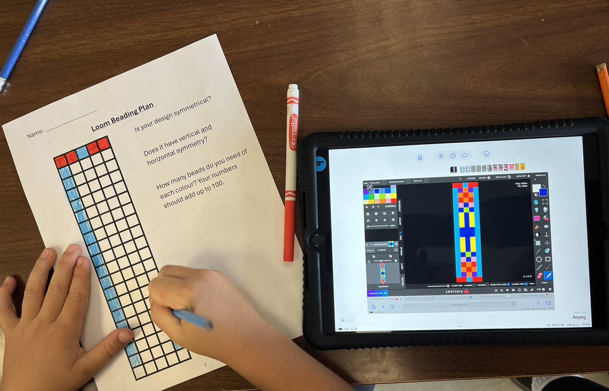 burnsmelissa1's tweet image. Yesterday students used pixel art to create a symmetrical design for their loom beading. Our templates are ready and we can’t wait to start beading next week! #sd38learn @RichmondSD38