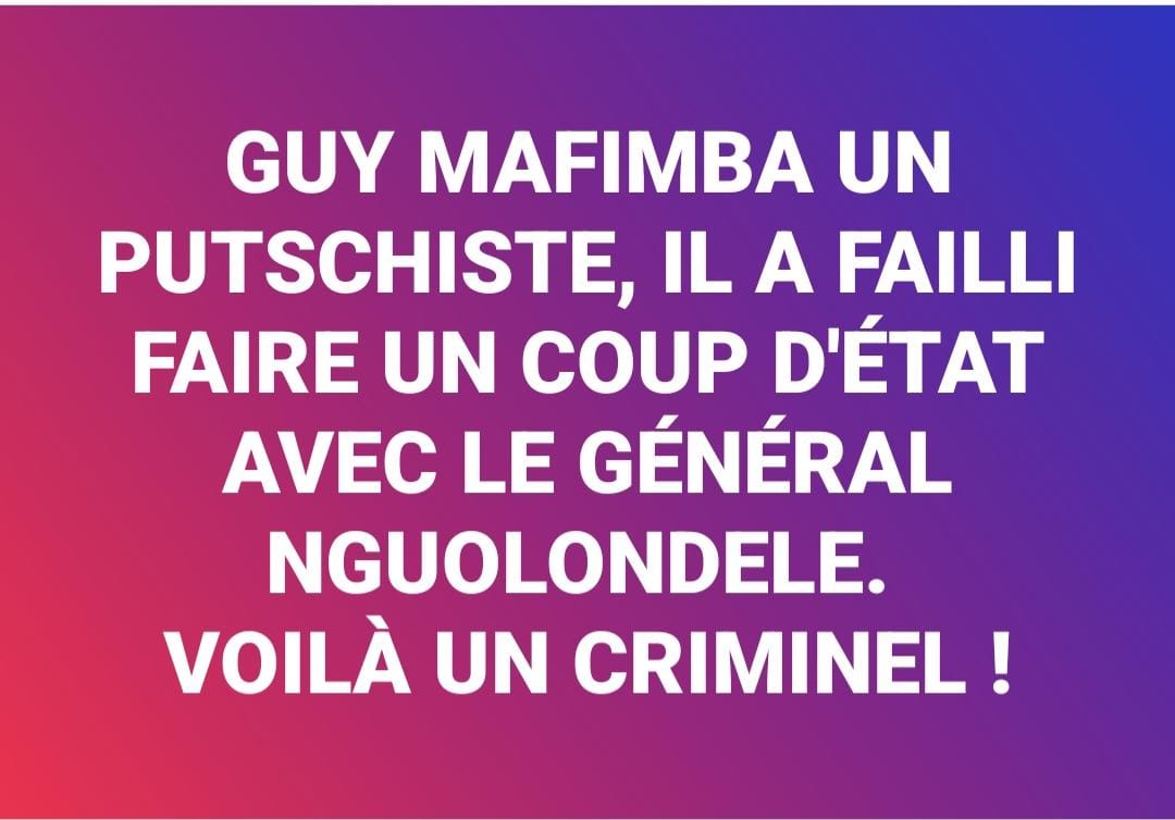 Président national du Modec (@evrard_nangho) on Twitter photo Guy Mafimba Motoki, un putschiste, il avait voulu renverser le <a href="/PR_Congo/">Présidence de la République du Congo - Officiel</a> <a href="/SassouNGuesso_/">Denis Sassou-N'Guesso - Officiel</a> .C'est un criminel
<a href="/Telesud_/">Global Africa Telesud</a> <a href="/RFIAfrique/">RFI Afrique</a> <a href="/francediplo/">France Diplomatie 🇫🇷🇪🇺</a> <a href="/ambafran_congo/">La France au Congo 🇫🇷🇪🇺</a> <a href="/afpfr/">Agence France-Presse</a> <a href="/Reuters/">Reuters</a> <a href="/StateDept/">Department of State</a> <a href="/ONU_fr/">Nations Unies (ONU)</a> <a href="/Interieur_Gouv/">Ministère de l'Intérieur</a> <a href="/BrunoRetailleau/">Bruno Retailleau</a>
<a href="/Elysee/">Élysée</a> <a href="/Senat/">Sénat</a> <a href="/AssembleeNat/">Assemblée nationale</a>
<a href="/EmmanuelMacron/">Emmanuel Macron</a> Guy Mafimba Motoki, un putschiste, il avait voulu renverser le <a href="/PR_Congo/">Présidence de la République du Congo - Officiel</a> <a href="/SassouNGuesso_/">Denis Sassou-N'Guesso - Officiel</a> .C'est un criminel
<a href="/Telesud_/">Global Africa Telesud</a> <a href="/RFIAfrique/">RFI Afrique</a> <a href="/francediplo/">France Diplomatie 🇫🇷🇪🇺</a> <a href="/ambafran_congo/">La France au Congo 🇫🇷🇪🇺</a> <a href="/afpfr/">Agence France-Presse</a> <a href="/Reuters/">Reuters</a> <a href="/StateDept/">Department of State</a> <a href="/ONU_fr/">Nations Unies (ONU)</a> <a href="/Interieur_Gouv/">Ministère de l'Intérieur</a> <a href="/BrunoRetailleau/">Bruno Retailleau</a>
<a href="/Elysee/">Élysée</a> <a href="/Senat/">Sénat</a> <a href="/AssembleeNat/">Assemblée nationale</a>
<a href="/EmmanuelMacron/">Emmanuel Macron</a>