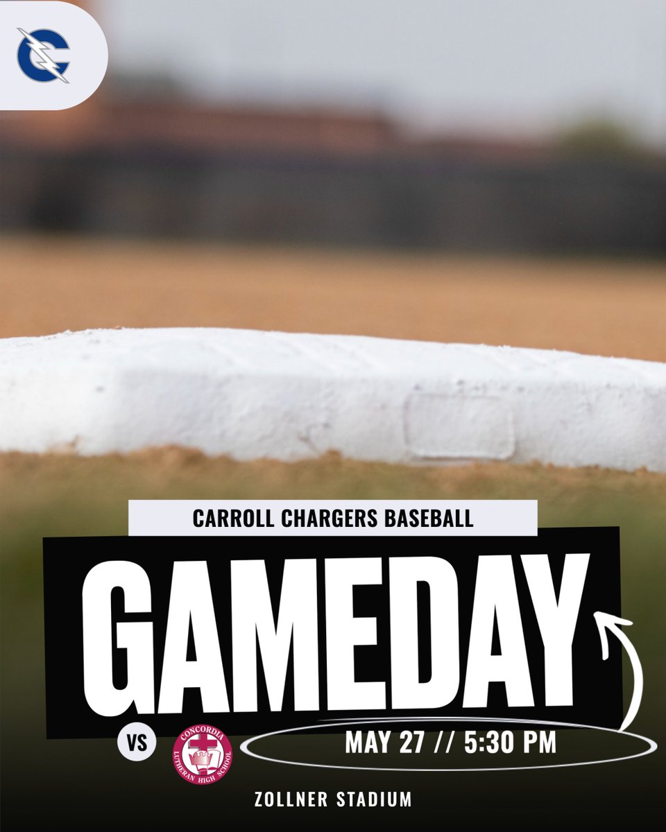 🚨 GAME DAY 🚨
🆚 Concordia Lutheran Cadets
📍 Zollner Stadium
⌚ 5:30 pm
📺  n/a
Weather:  69 ⛅

#WeAreCarroll |#ChargingOnToVictory |
#HereComeTheChargers | #GoChargers |
#MUDITA | #LET