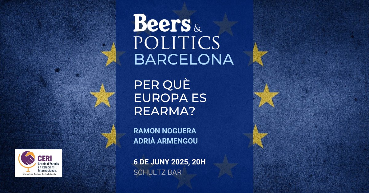 El proper divendres, 6 de juny, a les 20h, tindrà lloc una nova trobada de B&amp;P a Barcelona. Parlarem de «Per què Europa es rearma?», amb Ramon Noguera i <a href="/adria_armengou/">Adrià Armengou</a>, i la col·laboració del Cercle d’Estudis de Relacions Internacionals.

beersandpolitics.com/per-que-europa…