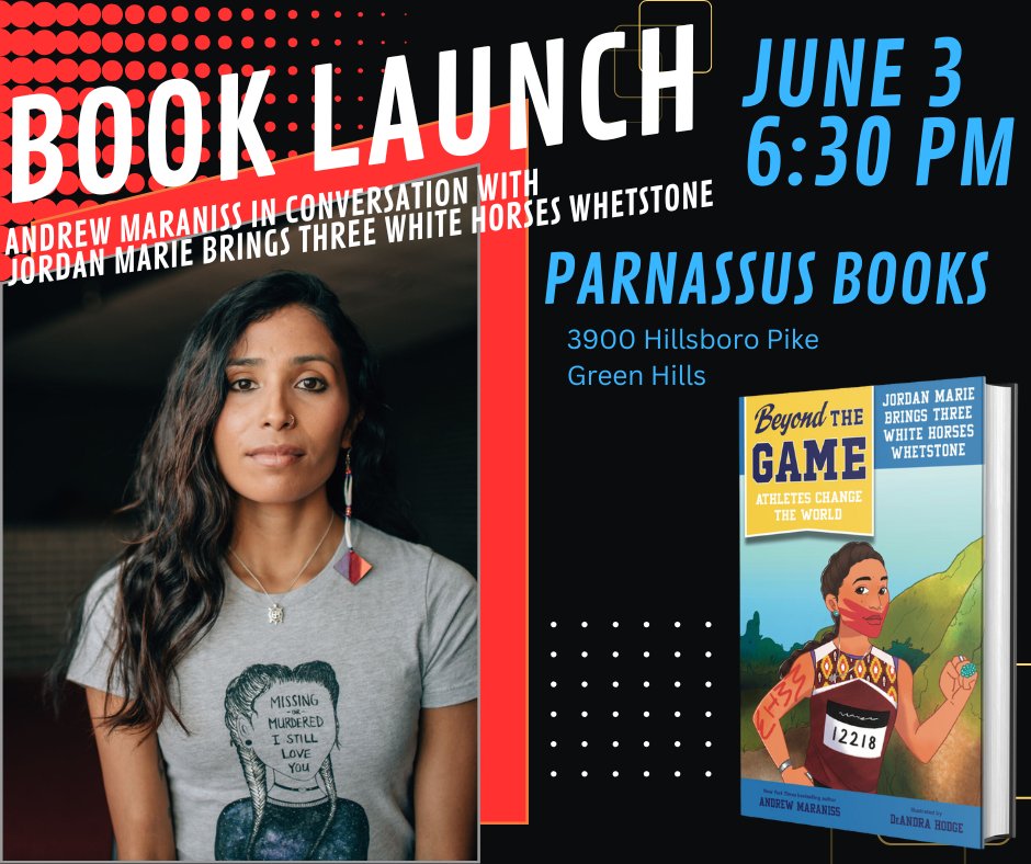 June 3 in Nashville! Please join me &amp; Jordan Marie Brings Three White Horses Whetstone for the launch of an illustrated bio on Jordan, an Indigenous runner who uses her platform to speak for justice. Her motto: "We are all related" <a href="/_NativeInLA/">Jordan</a> 
RSVP: parnassusbooks.net/event/2025-06-…