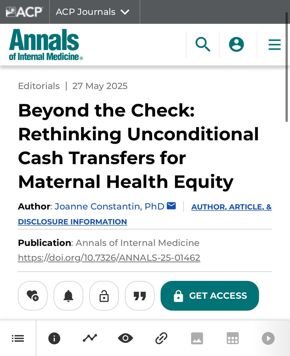 Joanne Constantin, Ph.D. (@jo_constantin_) on Twitter photo 📣Honored to share my invited editorial in <a href="/AnnalsofIM/">Annals of Int Med</a> on Unconditional Cash Transfers & maternal health.
A call for upstream investments to optimize maternal wellbeing & advance equity.
📝: acpjournals.org/doi/10.7326/AN…
#HealthPolicy #HealthEconomics #MaternalHealth #HealthEquity 📣Honored to share my invited editorial in <a href="/AnnalsofIM/">Annals of Int Med</a> on Unconditional Cash Transfers & maternal health.
A call for upstream investments to optimize maternal wellbeing & advance equity.
📝: acpjournals.org/doi/10.7326/AN…
#HealthPolicy #HealthEconomics #MaternalHealth #HealthEquity