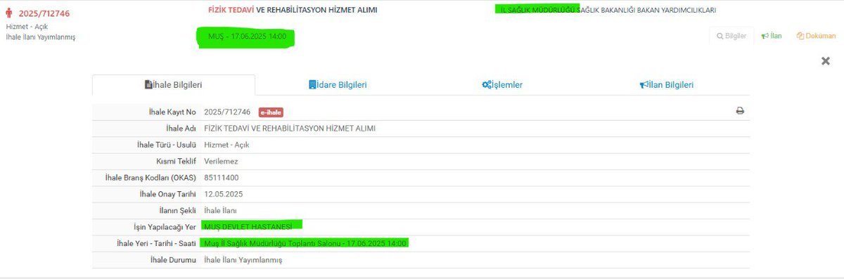 Sayın Bakanım <a href="/drmemisoglu/">Prof. Dr. Kemal Memişoğlu</a> 

🔷 Sağlık bakanlığı alımında Muş ilimize 1 tane bile Fizyoterapist kadrosu açılmadı.

🔷Fakat 17.06.2025 tarihinde Muş ili için Fizik Tedavi hizmet alımı ihalesi yapılacak ve teknik şartnamde 8 Fizyoterapist ve 3 fizik tedavi teknikeri çalıştırabilir