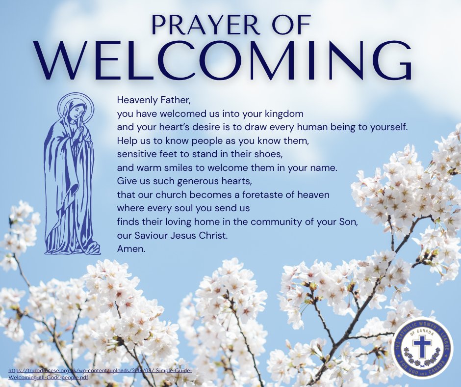 May is dedicated to the Blessed Virgin Mary. May 31st celebrates the Feast of The Visitation of the Blessed Virgin Mary, who was welcomed by the greeting of her cousin Elizabeth. cwl.ca/prayer-of-welc…