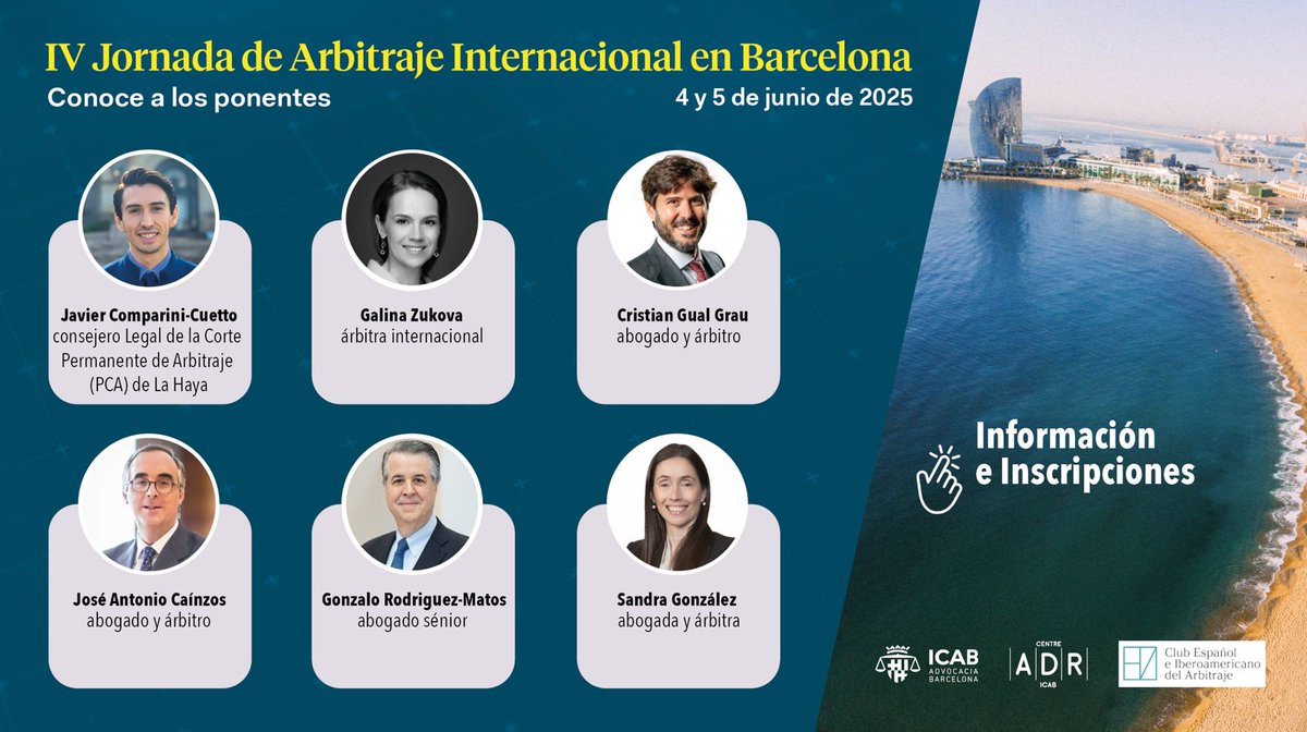 IV JORNADA CEIA D'ARBITRATGE INTERNACIONAL 
4 i 5 de juny de 2025 ⁣
Inscriu-te: zzz.icab.cat/?go=eaf9d1a0ec…