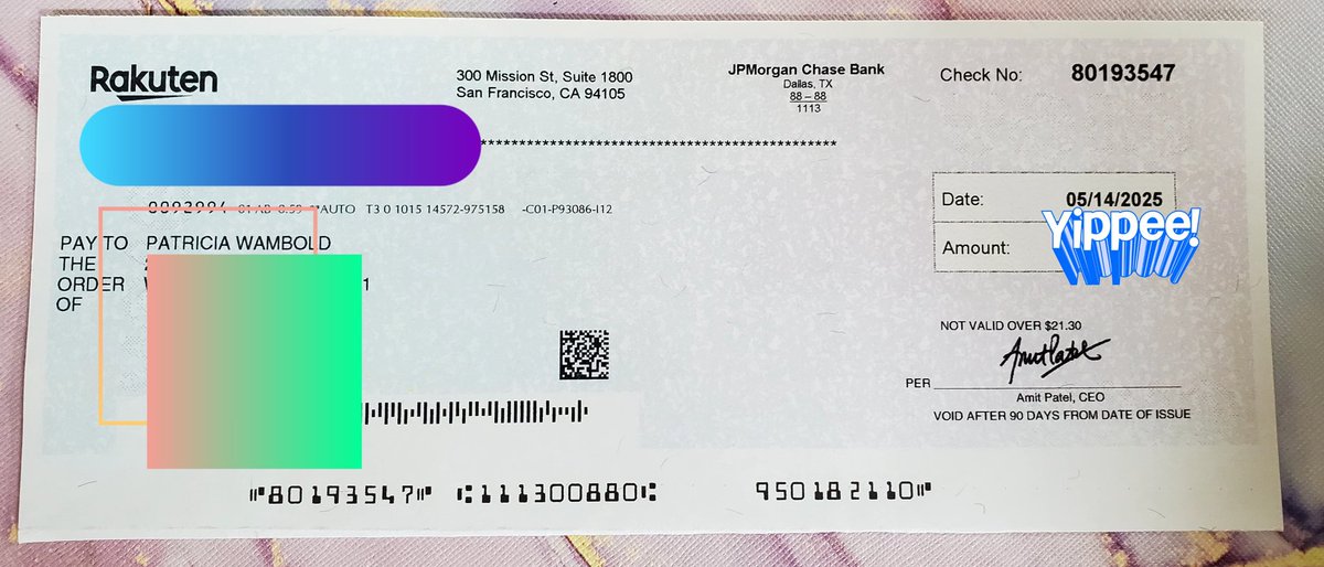 patti_wambold's tweet photo. I got my #BigFatCheck from @Rakuten $$. Time for more shopping & earning $$ back !! https://t.co/G3imOt6eIF