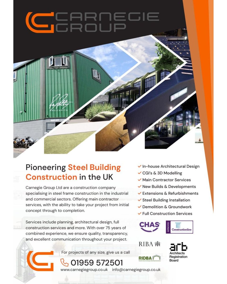 ⭐️ Recommended Supplier: Carnegie Group Ltd ⭐️

With over 75 years of combined experience, they provide end-to-end solutions, from in-house architectural design and CGI modelling to full construction, steel frame installation, and site management.

📞 01959 572501