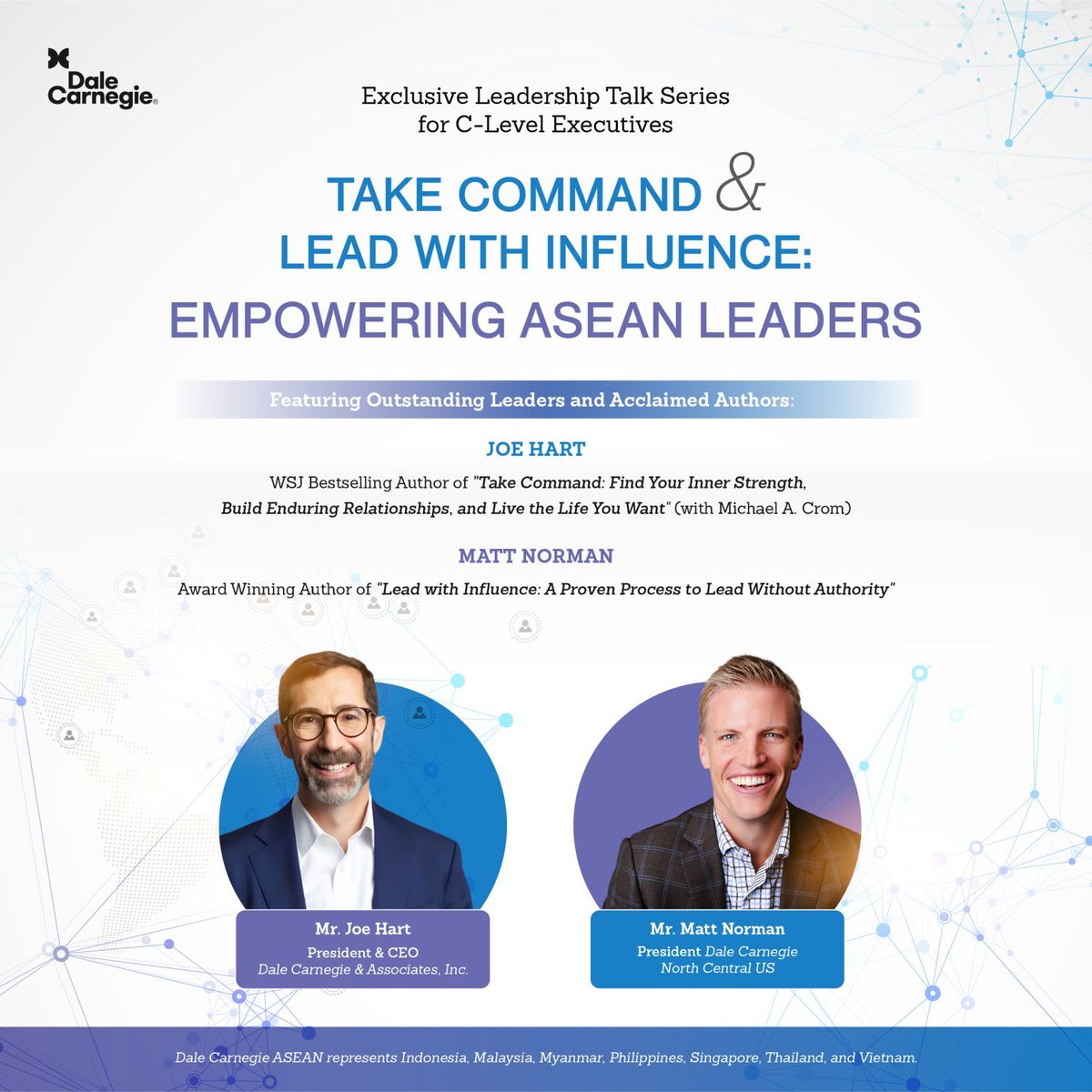 I’m excited to take part and join our incredible Dale Carnegie ASEAN for an Exclusive Leadership Talk Series: Take Command &amp; Lead with Influence—a series designed specifically for C-level executives
🔗 lnkd.in/dmF6EDzT
 📍Note: This series is by invitation only