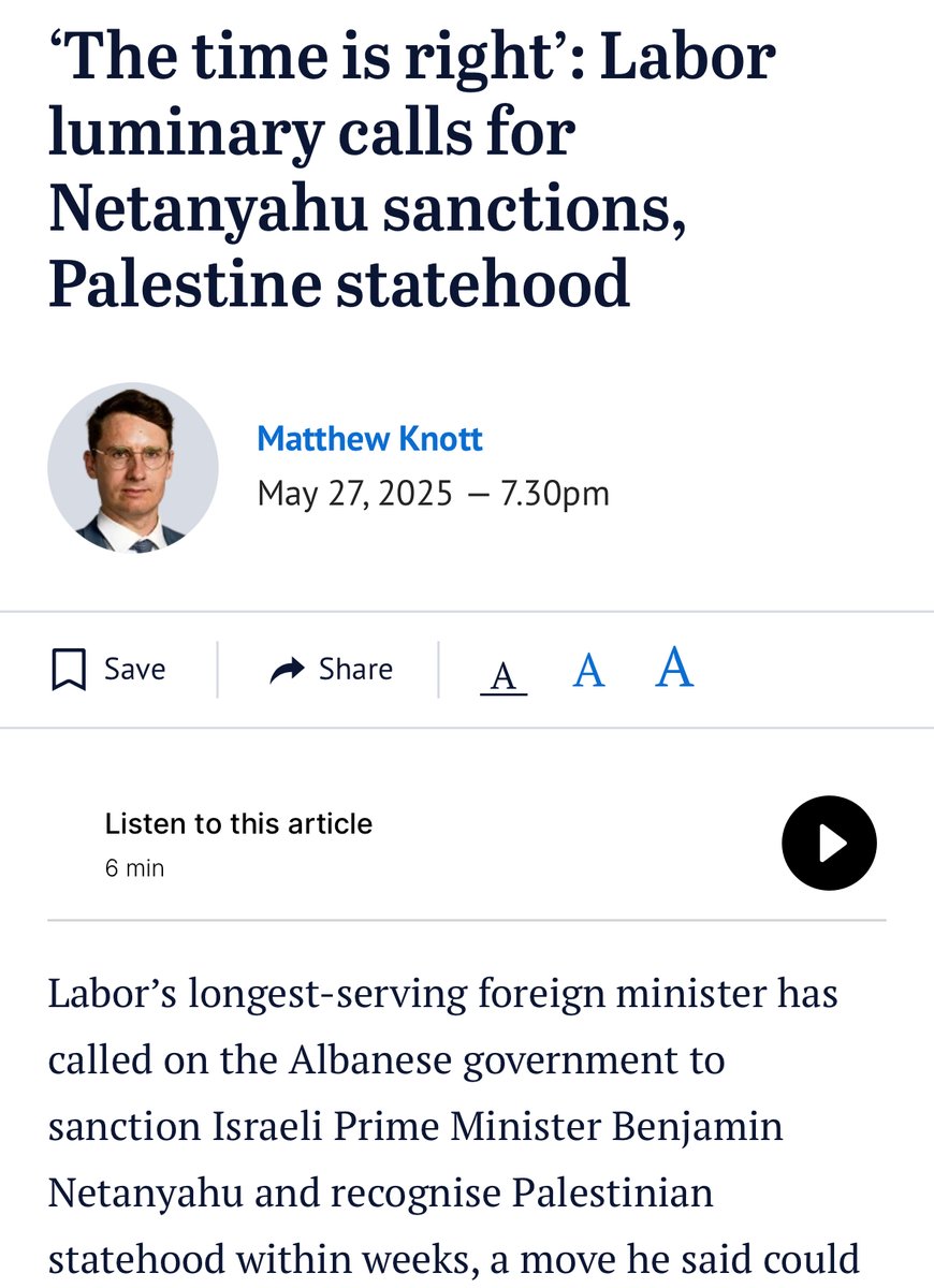 Labor Friends of Palestine NSW (@labor_palestine) on Twitter photo Momentum building 🇵🇸
Former <a href="/AustralianLabor/">Australian Labor</a> foreign minister Gareth Evans adds his voice to growing pressure on federal government to sanction Israel and recognise Palestine
<a href="/smh/">The Sydney Morning Herald</a> <a href="/theage/">The Age</a> Momentum building 🇵🇸
Former <a href="/AustralianLabor/">Australian Labor</a> foreign minister Gareth Evans adds his voice to growing pressure on federal government to sanction Israel and recognise Palestine
<a href="/smh/">The Sydney Morning Herald</a> <a href="/theage/">The Age</a>
