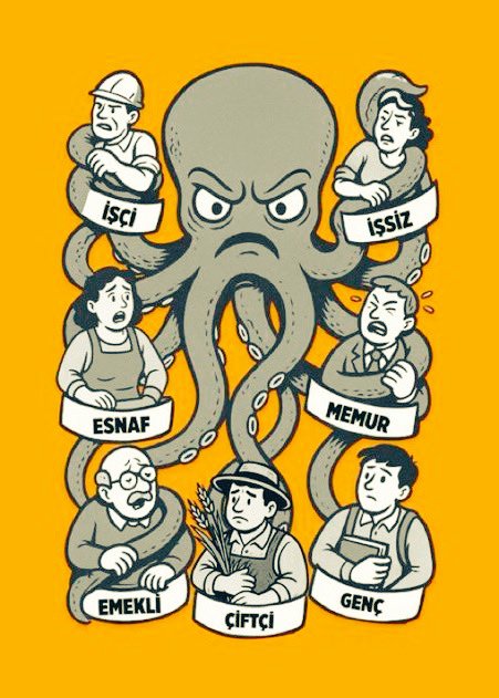 #Ahtapot gibisiniz derler yaaaaaa....
Ahtapot gibide 
Her koldan,
Ülkeyi sardınız.
İşçiyi,
İşsizi,
Esnafı,
Memuru,
Emekliyi,
Çiftçiyi,
Gençleri....
Kısacası tüm memleketi ve insanlığı sarıp yuttunuz.
#EktiğiniSandıktaBiçeceksin