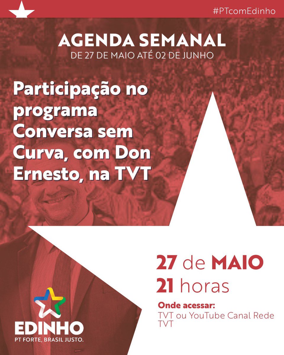 edinhosilva's tweet photo. Mais uma semana de diálogo com a militância, entrevistas, debates e plenárias pelo Brasil!
Hoje estarei ao vivo em canais de comunicação importantes, como a TVT e o UOL. Não perca!
#PTcomEdinho #PT #PTBrasil #eleiçõesPT #futurodoPT #presidenteLula #LulaPT #ptfortebrasiljusto https://t.co/pxGUdMCkKR