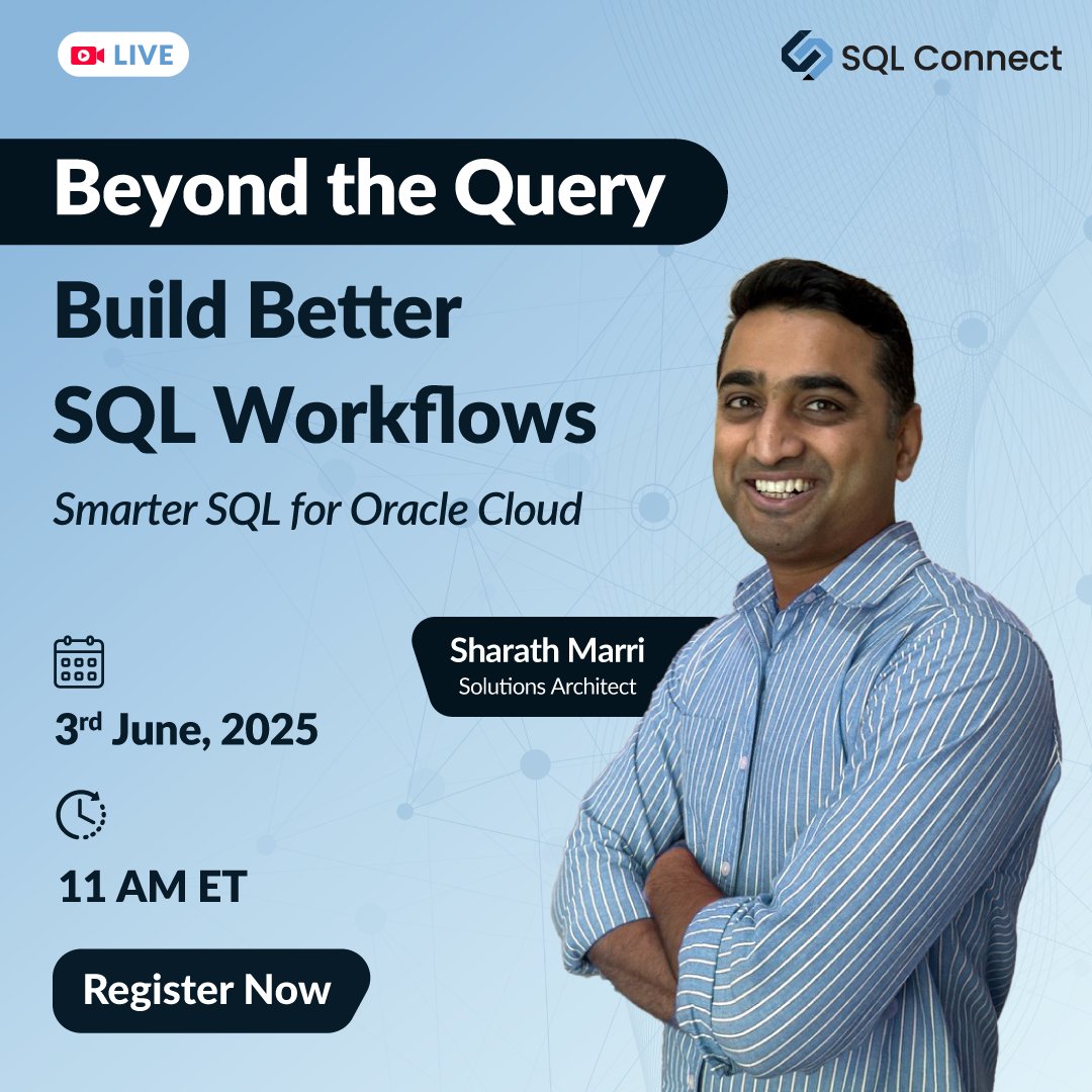 SplashBI's tweet image. Discover how developers and analysts use SQL Connect to speed up query writing, eliminate confusion, and collaborate better, live in our next session.

Register Now- linkedin.com/events/7330661…

#BeyondTheQuery #SQLConnect #OracleFusionCloud