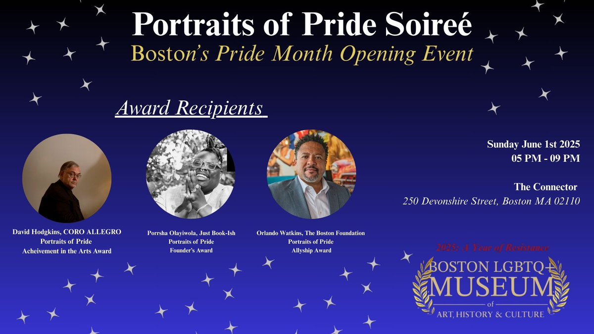 Join the Boston LGBTQ+ Museum of Art, History &amp; Culture for their Portraits of Pride Soirée on Sunday, June 1. 

Learn more and register: bostonlgbtqmuseum.org/portraits-of-p…